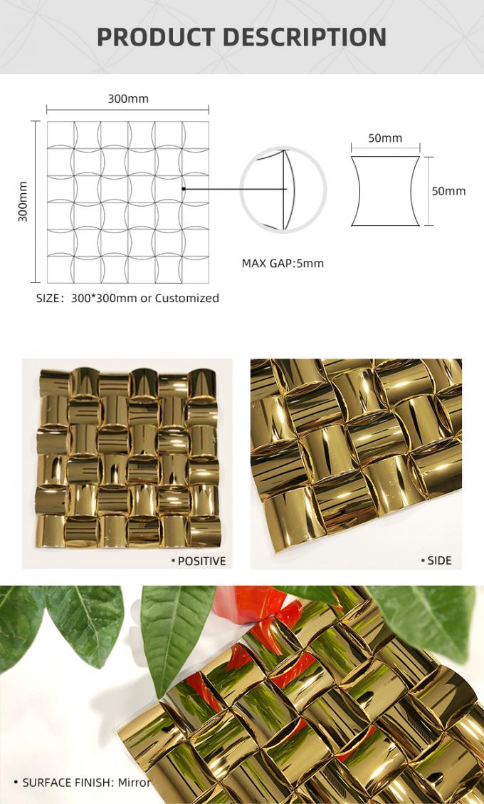 свод 3D формирует плитку мозаики металла нержавеющей стали золота Mirrro